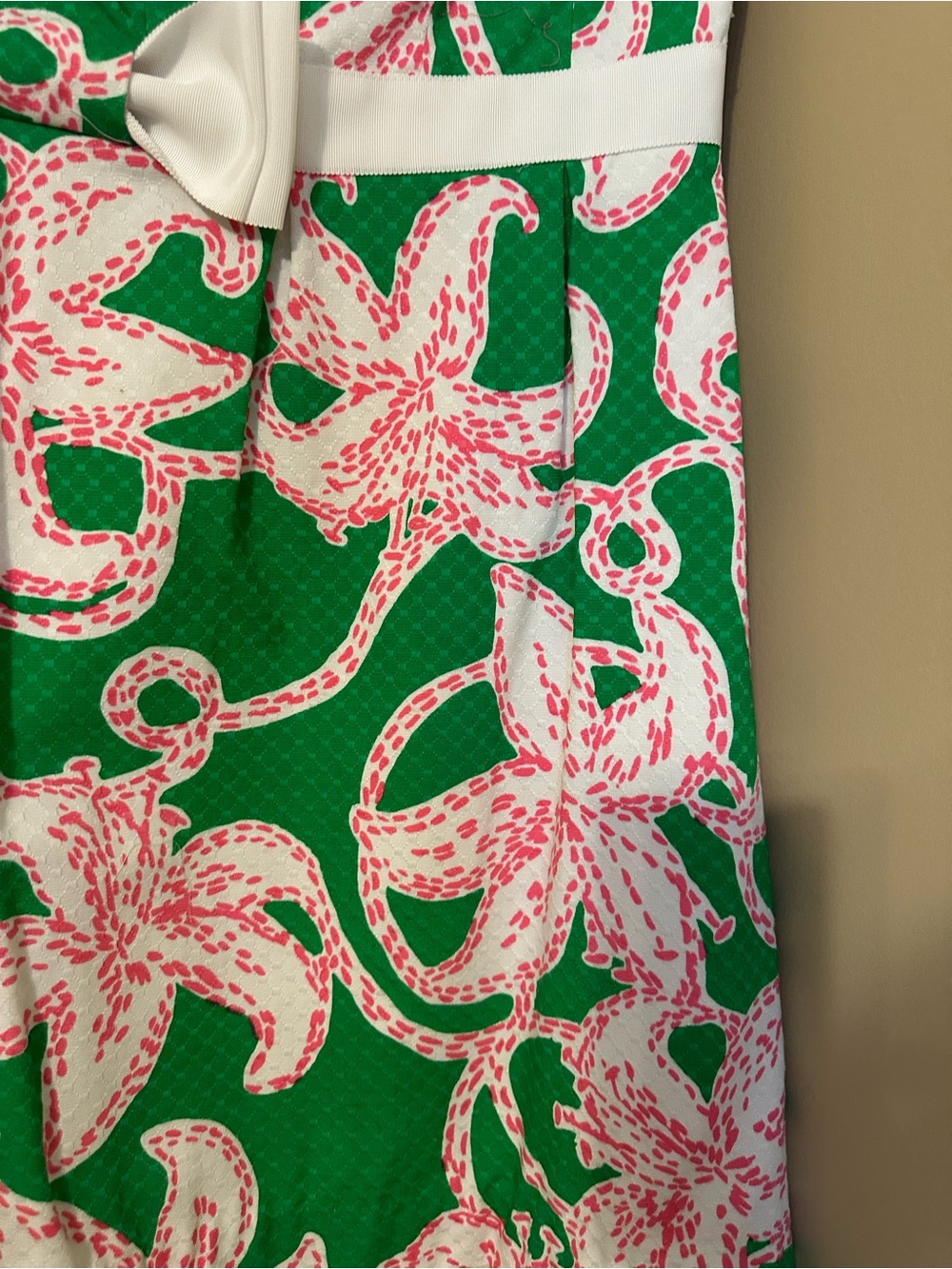 Lilly Pulitzer Green, Pink and White Strapless Floral Dress with Bow - Picture 5 of 9